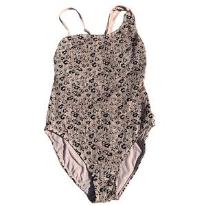 💜 Time and Tru Womens XL Black & Tan Textured Leopard Print One Piece Swimsuit